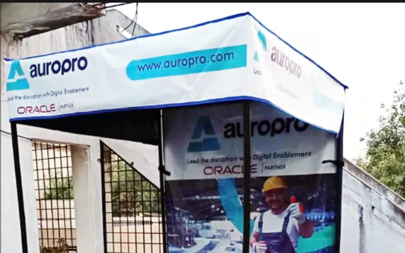 Client-branded demo tent printed by the shop