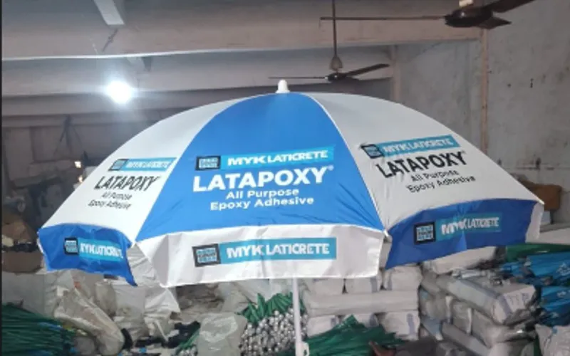 Client promotional umbrella printed at the shop, in the production warehouse